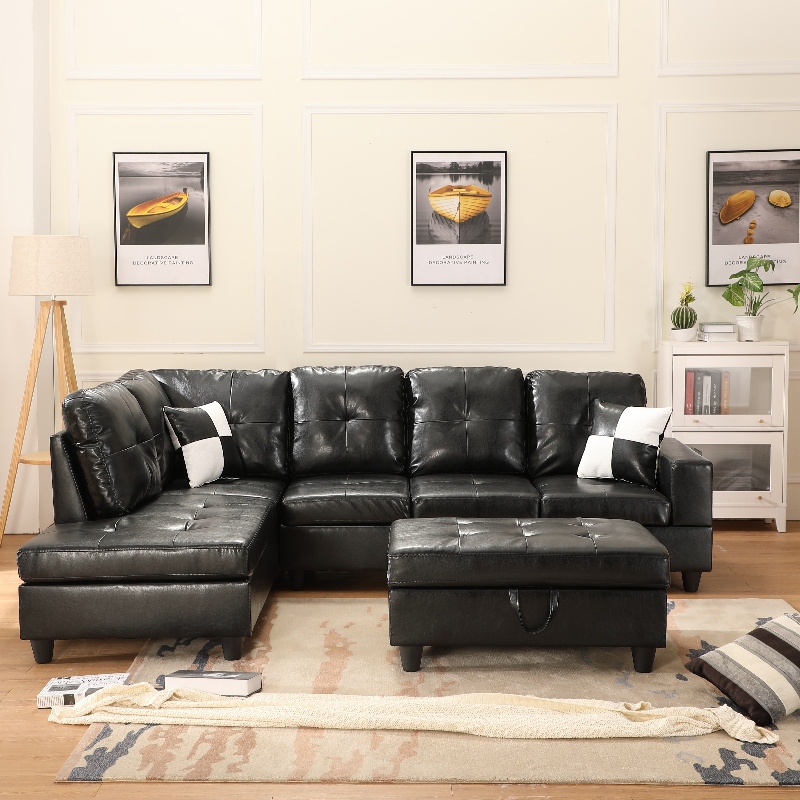 Faux kůže sekční pohovka Obývací pokoj Pohovka Set s úložným prostorem